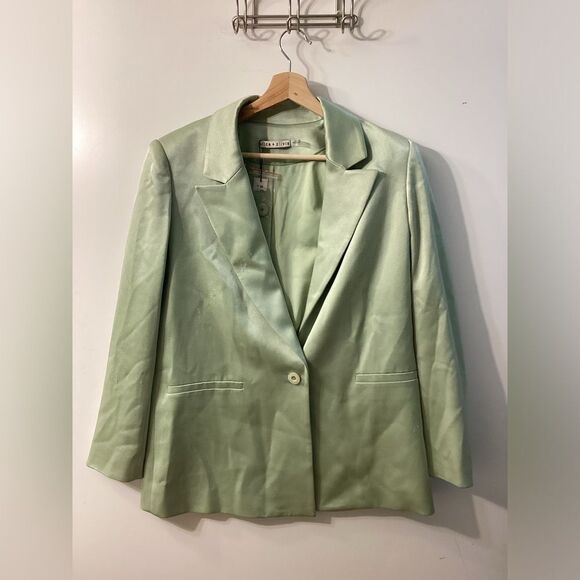 Alice + Olivia Denny Satin Crepe Blazer Jacket Green NWT Size 8 - Picture 2 of 16